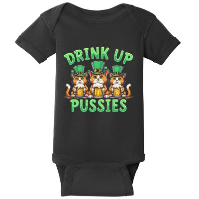 Drink Up Pussies Leprechaun Cats Feline St. Patricks Day Baby Bodysuit