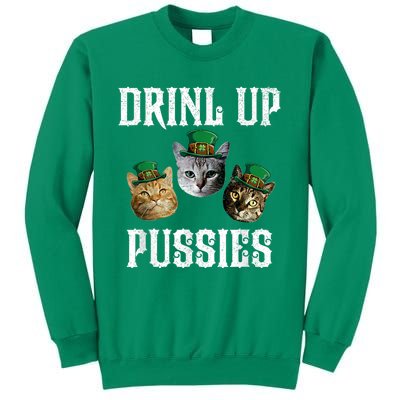 Drink Up Pussies Funny Cat Drinking Saint PatrickS Day Sweatshirt