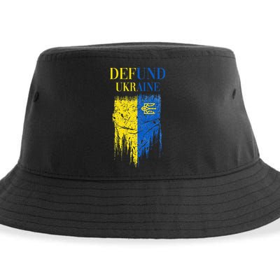 Defund Ukraine Pro America Vintage Typography Political Meme Premium Sustainable Bucket Hat