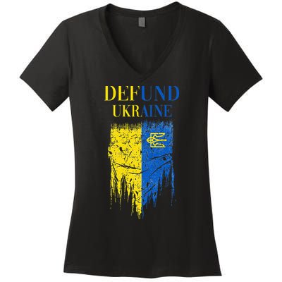 Defund Ukraine Pro America Vintage Typography Political Meme Premium Women's V-Neck T-Shirt