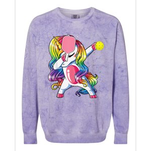 Dabbing Unicorn Playing Pickleball Player Lover Colorblast Crewneck Sweatshirt