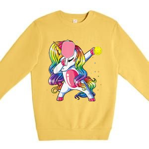 Dabbing Unicorn Playing Pickleball Player Lover Premium Crewneck Sweatshirt