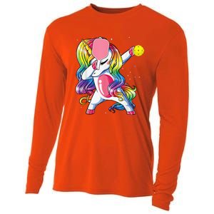 Dabbing Unicorn Playing Pickleball Player Lover Cooling Performance Long Sleeve Crew