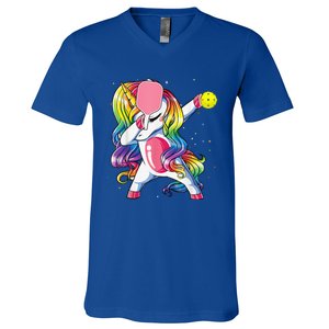 Dabbing Unicorn Playing Pickleball Player Lover V-Neck T-Shirt