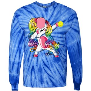 Dabbing Unicorn Playing Pickleball Player Lover Tie-Dye Long Sleeve Shirt