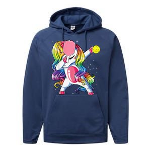 Dabbing Unicorn Playing Pickleball Player Lover Performance Fleece Hoodie