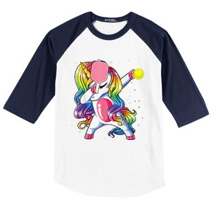 Dabbing Unicorn Playing Pickleball Player Lover Baseball Sleeve Shirt