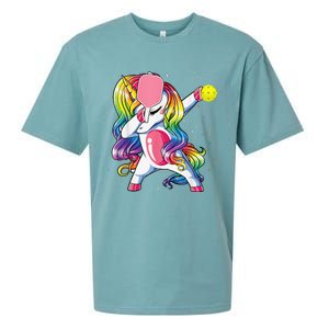 Dabbing Unicorn Playing Pickleball Player Lover Sueded Cloud Jersey T-Shirt