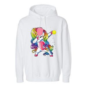 Dabbing Unicorn Playing Pickleball Player Lover Garment-Dyed Fleece Hoodie