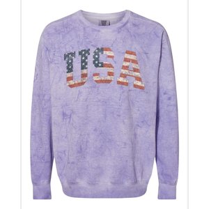 Distressed USA Patriotic American Flag Colorblast Crewneck Sweatshirt