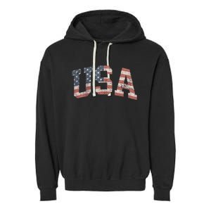 Distressed USA Patriotic American Flag Garment-Dyed Fleece Hoodie