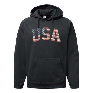 Distressed USA Patriotic American Flag Performance Fleece Hoodie