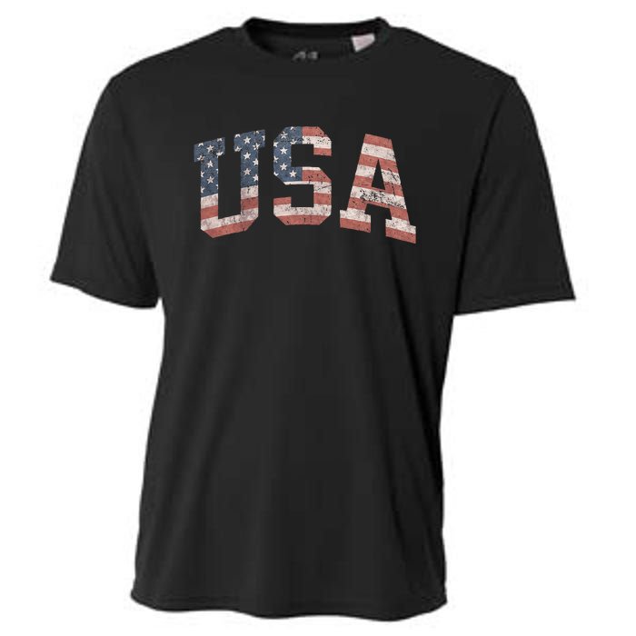 Distressed USA Patriotic American Flag Cooling Performance Crew T-Shirt