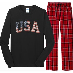 Distressed USA Patriotic American Flag Long Sleeve Pajama Set