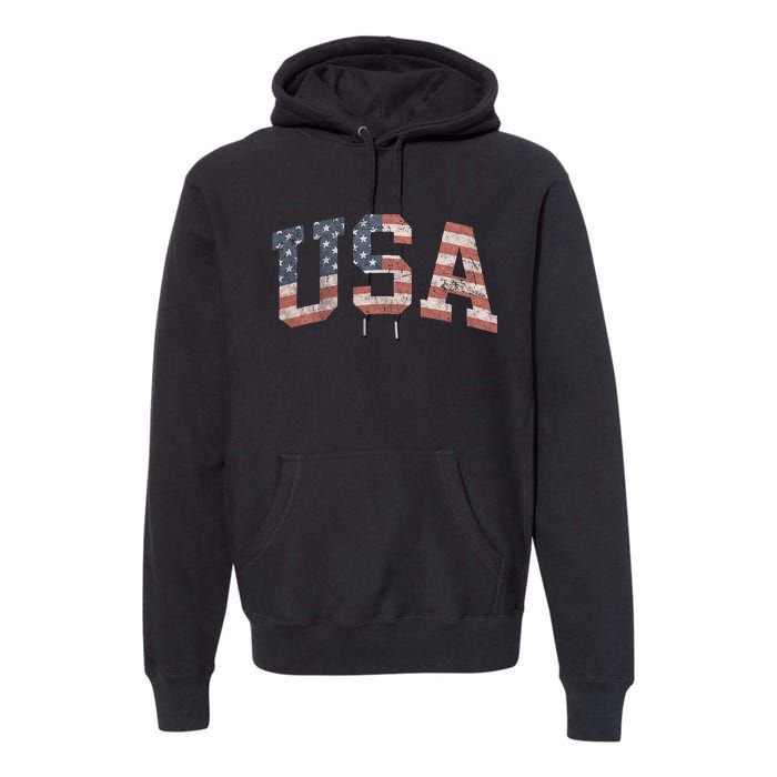 Distressed USA Patriotic American Flag Premium Hoodie