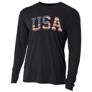 Distressed USA Patriotic American Flag Cooling Performance Long Sleeve Crew