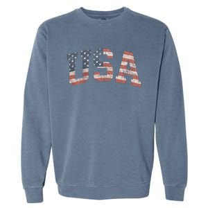 Distressed USA Patriotic American Flag Garment-Dyed Sweatshirt