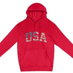 Distressed USA Patriotic American Flag Premium Pullover Hoodie