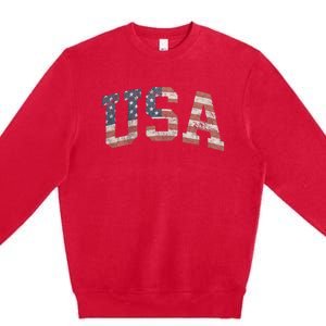 Distressed USA Patriotic American Flag Premium Crewneck Sweatshirt