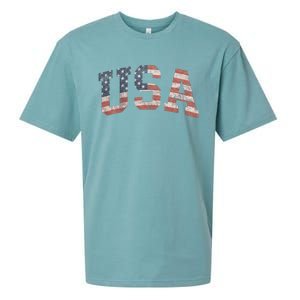 Distressed USA Patriotic American Flag Sueded Cloud Jersey T-Shirt