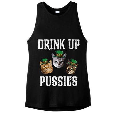 Drink Up Pussies Funny Cat Drinking St Patricks Day Ladies PosiCharge Tri-Blend Wicking Tank