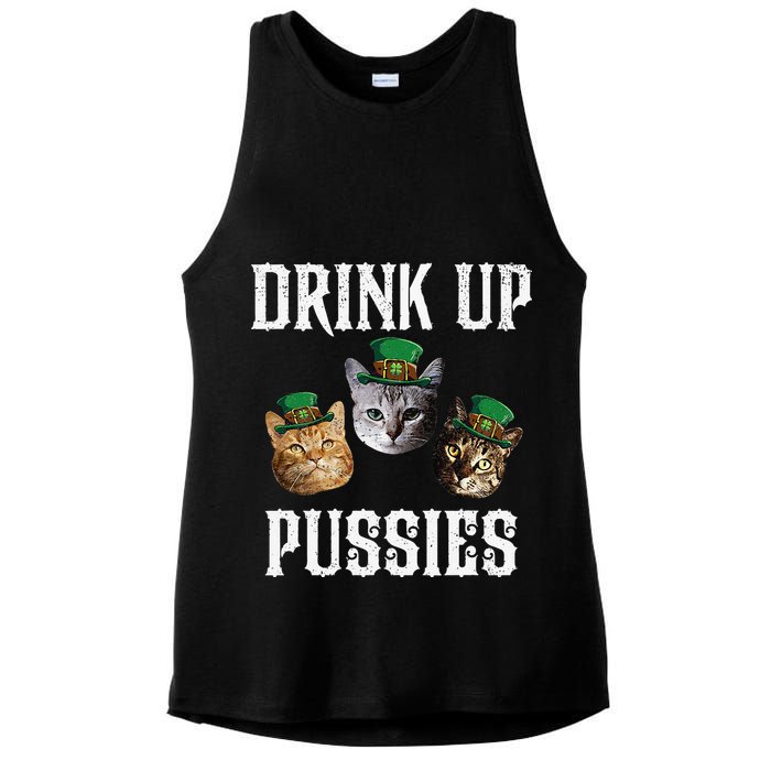 Drink Up Pussies Funny Cat Drinking St Patricks Day Ladies PosiCharge Tri-Blend Wicking Tank
