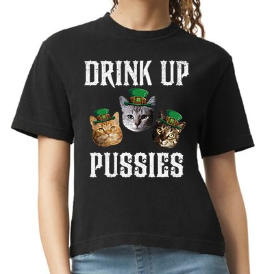 Drink Up Pussies Funny Cat Drinking St Patricks Day Comfort Colors Boxy T-Shirt
