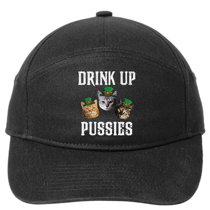 Drink Up Pussies Funny Cat Drinking St Patricks Day 7-Panel Snapback Hat