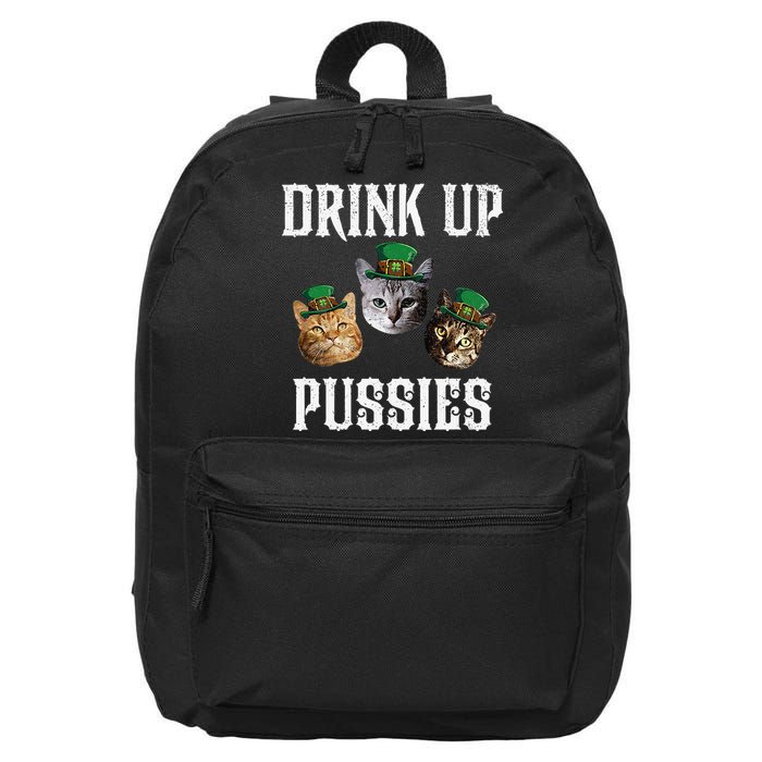 Drink Up Pussies Funny Cat Drinking St Patricks Day 16 in Basic Backpack