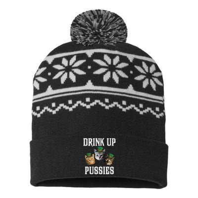 Drink Up Pussies Funny Cat Drinking St Patricks Day USA-Made Snowflake Beanie