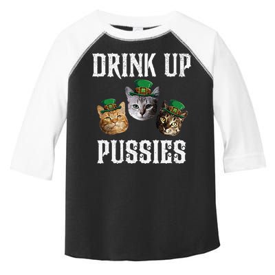 Drink Up Pussies Funny Cat Drinking St Patricks Day Toddler Fine Jersey T-Shirt