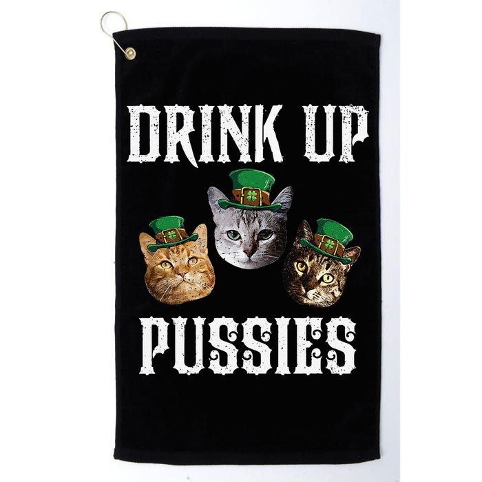 Drink Up Pussies Funny Cat Drinking St Patricks Day Golf Towel