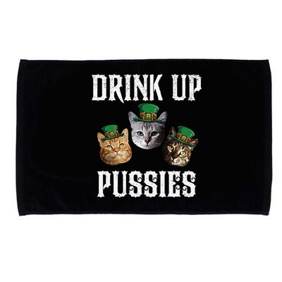 Drink Up Pussies Funny Cat Drinking St Patricks Day Microfiber Hand Towel