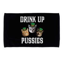 Drink Up Pussies Funny Cat Drinking St Patricks Day Microfiber Hand Towel