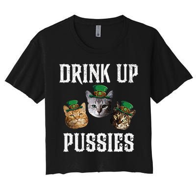 Drink Up Pussies Funny Cat Drinking St Patricks Day Crop Top