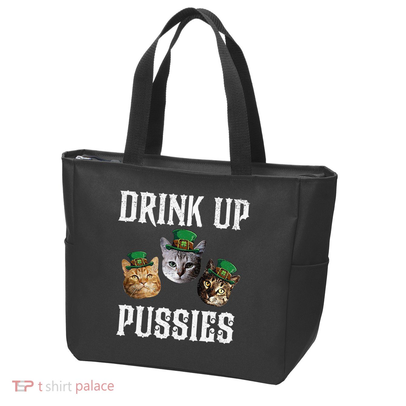 Drink Up Pussies Funny Cat Drinking St Patricks Day Zip Tote Bag
