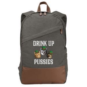 Drink Up Pussies Funny Cat Drinking St Patricks Day Cotton Canvas Backpack