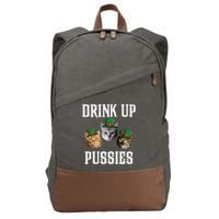 Drink Up Pussies Funny Cat Drinking St Patricks Day Cotton Canvas Backpack