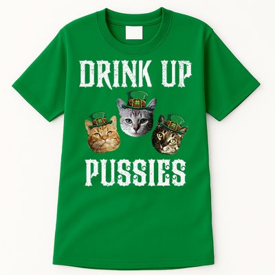 Drink Up Pussies Funny Cat Drinking St Patricks Day Tall T-Shirt