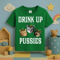 Drink Up Pussies Funny Cat Drinking St Patricks Day Toddler T-Shirt
