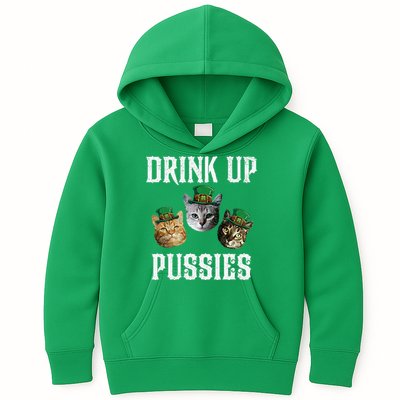 Drink Up Pussies Funny Cat Drinking St Patricks Day Kids Hoodie