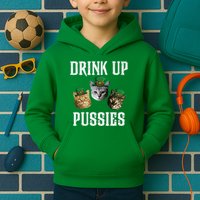 Drink Up Pussies Funny Cat Drinking St Patricks Day Kids Hoodie
