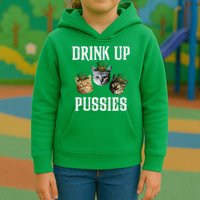 Drink Up Pussies Funny Cat Drinking St Patricks Day Kids Hoodie