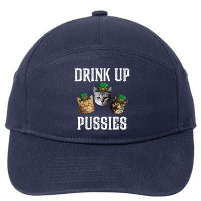 Drink Up Pussies Funny Cat Drinking St Patricks Day 7-Panel Snapback Hat