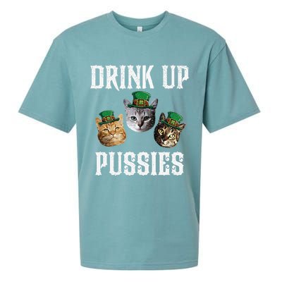 Drink Up Pussies Funny Cat Drinking St Patricks Day Sueded Cloud Jersey T-Shirt