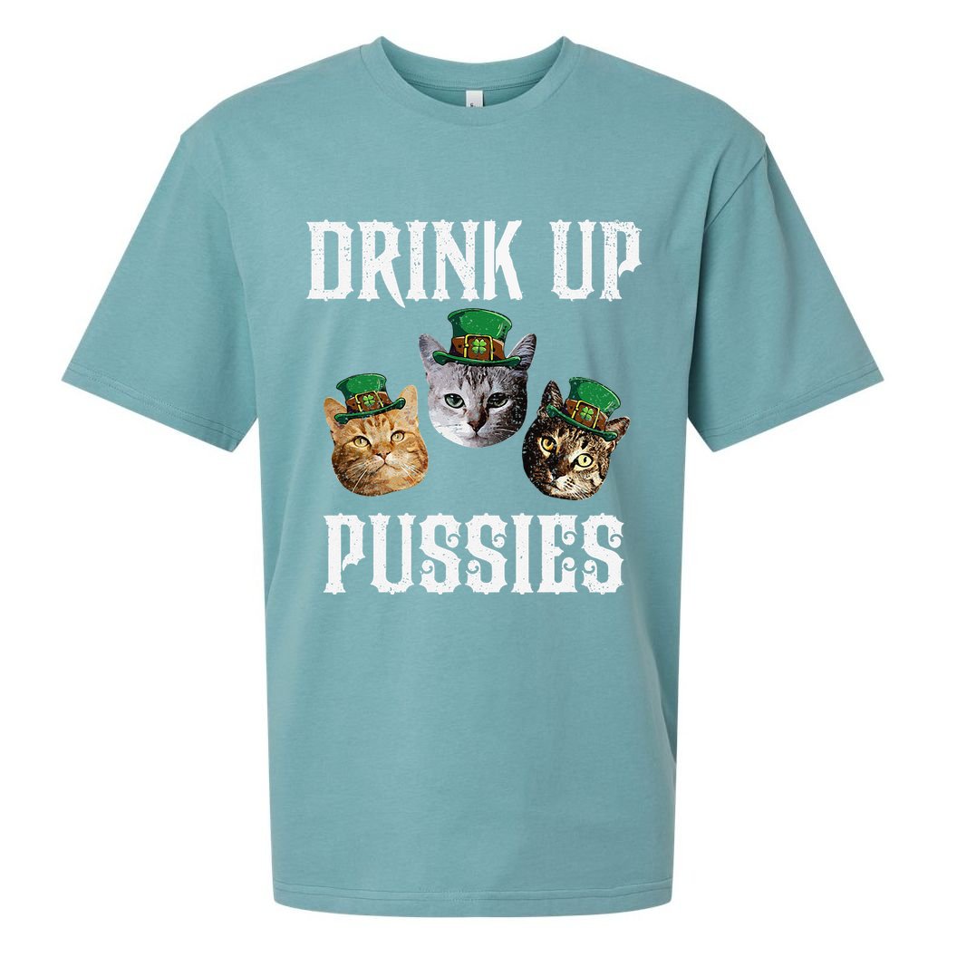 Drink Up Pussies Funny Cat Drinking St Patricks Day Sueded Cloud Jersey T-Shirt