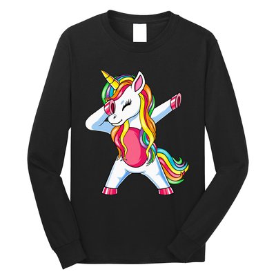 Dabbing Unicorn Party Birthday Gift for Mommy Daddy Long Sleeve Shirt