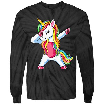 Dabbing Unicorn Party Birthday Gift for Mommy Daddy Tie-Dye Long Sleeve Shirt