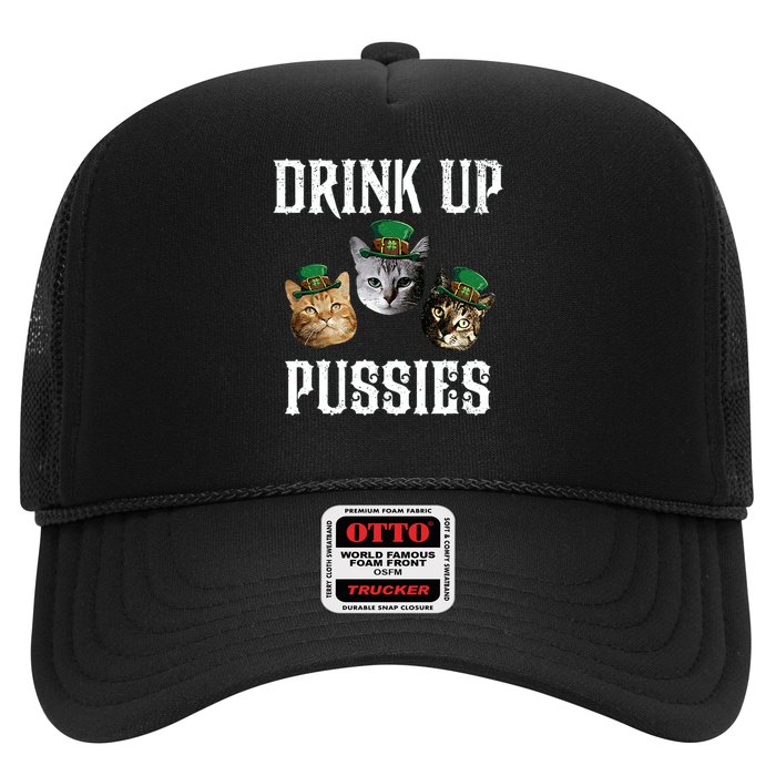 Drink Up Pussies Funny Cat Drinking retro Trucker Hat