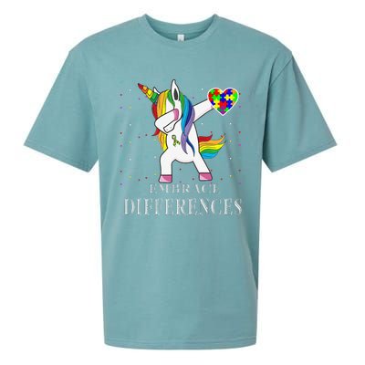 Dabbing Unicorn Puzzle Ribbon Autism Awareness Sueded Cloud Jersey T-Shirt